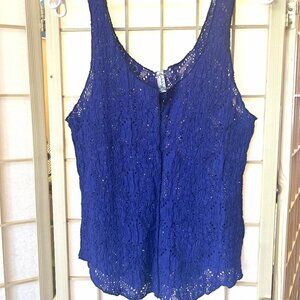 Intimately Free People Pucker Lace Notch Cami Tank M violet blue